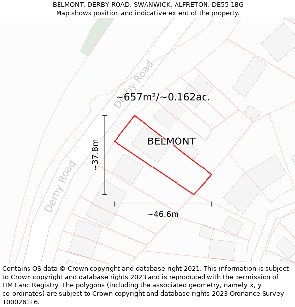 BELMONT, DERBY ROAD, SWANWICK, ALFRETON, DE55 1BG: Plot and title map