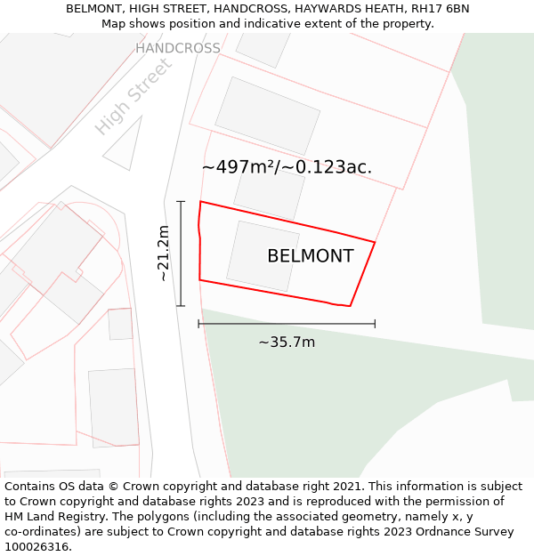 BELMONT, HIGH STREET, HANDCROSS, HAYWARDS HEATH, RH17 6BN: Plot and title map