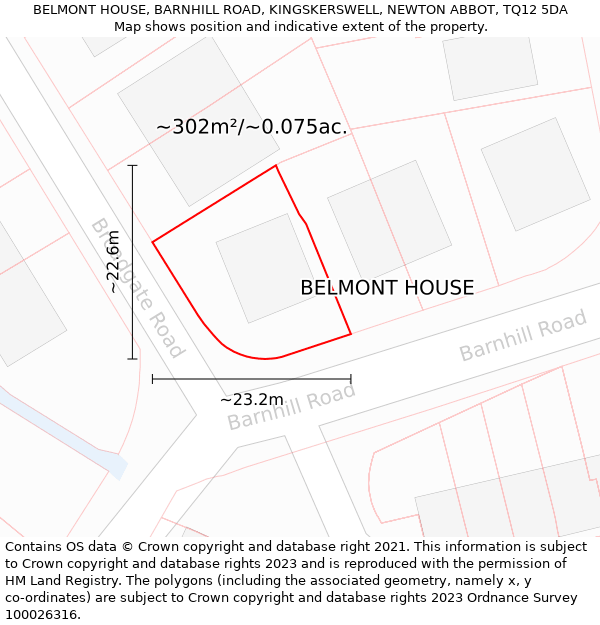 BELMONT HOUSE, BARNHILL ROAD, KINGSKERSWELL, NEWTON ABBOT, TQ12 5DA: Plot and title map
