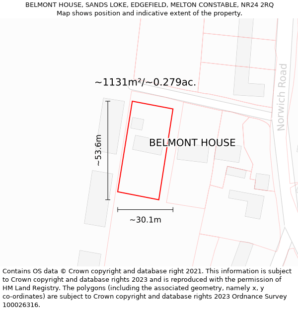 BELMONT HOUSE, SANDS LOKE, EDGEFIELD, MELTON CONSTABLE, NR24 2RQ: Plot and title map