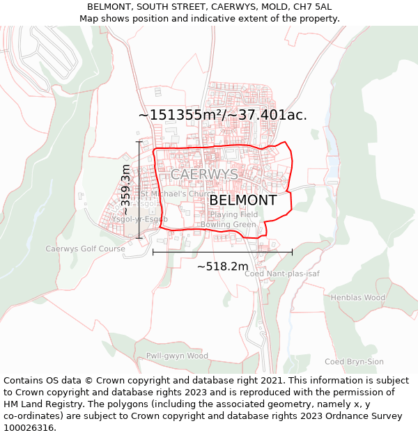 BELMONT, SOUTH STREET, CAERWYS, MOLD, CH7 5AL: Plot and title map