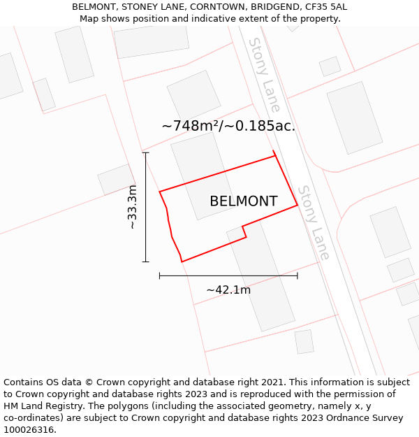 BELMONT, STONEY LANE, CORNTOWN, BRIDGEND, CF35 5AL: Plot and title map