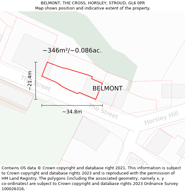 BELMONT, THE CROSS, HORSLEY, STROUD, GL6 0PR: Plot and title map