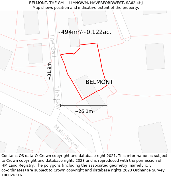 BELMONT, THE GAIL, LLANGWM, HAVERFORDWEST, SA62 4HJ: Plot and title map