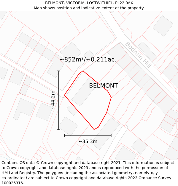 BELMONT, VICTORIA, LOSTWITHIEL, PL22 0AX: Plot and title map