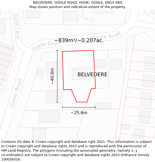 BELVEDERE, GOOLE ROAD, HOOK, GOOLE, DN14 5NG: Plot and title map