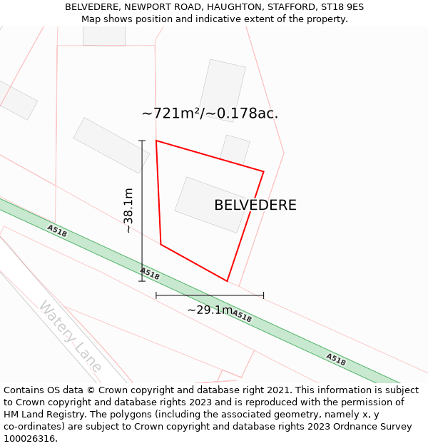 BELVEDERE, NEWPORT ROAD, HAUGHTON, STAFFORD, ST18 9ES: Plot and title map