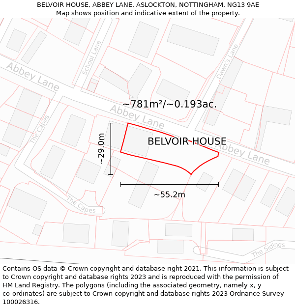 BELVOIR HOUSE, ABBEY LANE, ASLOCKTON, NOTTINGHAM, NG13 9AE: Plot and title map