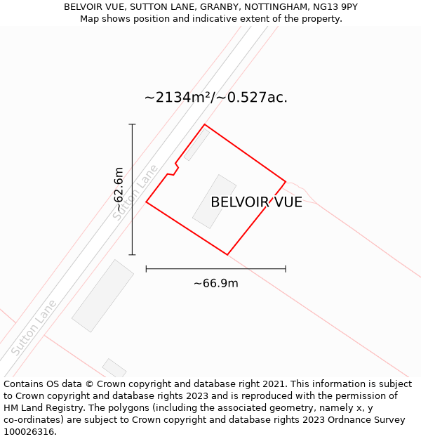 BELVOIR VUE, SUTTON LANE, GRANBY, NOTTINGHAM, NG13 9PY: Plot and title map