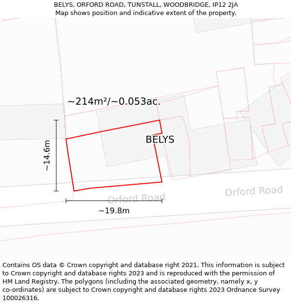 BELYS, ORFORD ROAD, TUNSTALL, WOODBRIDGE, IP12 2JA: Plot and title map