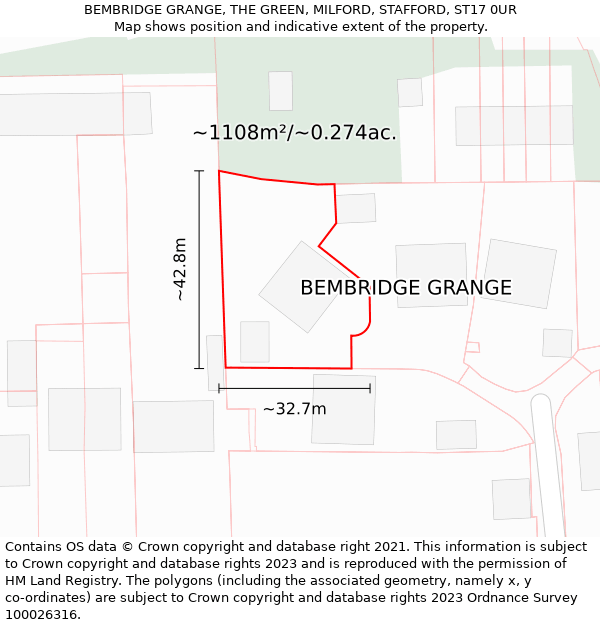 BEMBRIDGE GRANGE, THE GREEN, MILFORD, STAFFORD, ST17 0UR: Plot and title map