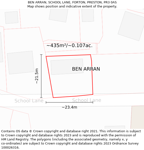 BEN ARRAN, SCHOOL LANE, FORTON, PRESTON, PR3 0AS: Plot and title map