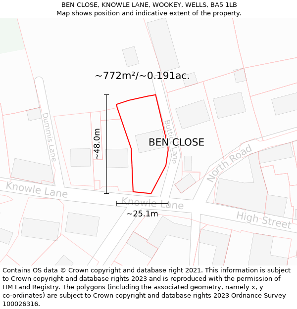 BEN CLOSE, KNOWLE LANE, WOOKEY, WELLS, BA5 1LB: Plot and title map