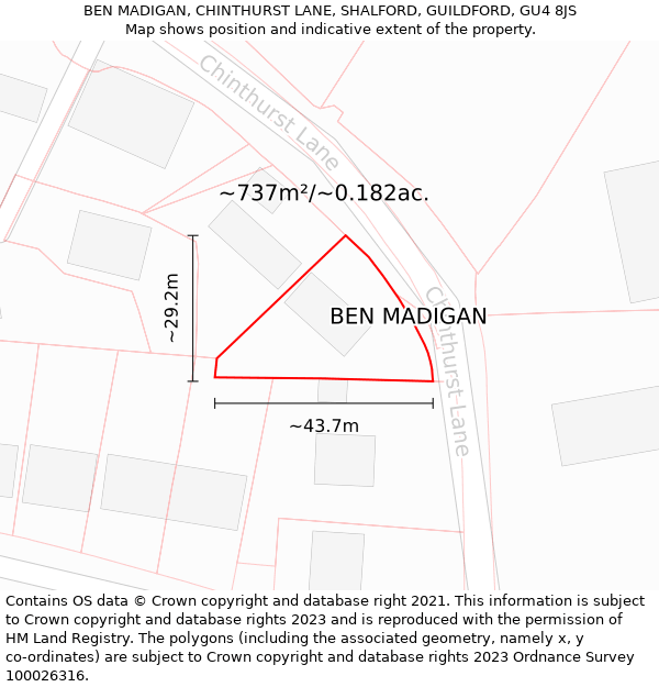 BEN MADIGAN, CHINTHURST LANE, SHALFORD, GUILDFORD, GU4 8JS: Plot and title map