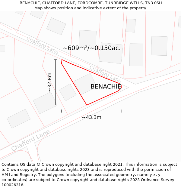 BENACHIE, CHAFFORD LANE, FORDCOMBE, TUNBRIDGE WELLS, TN3 0SH: Plot and title map