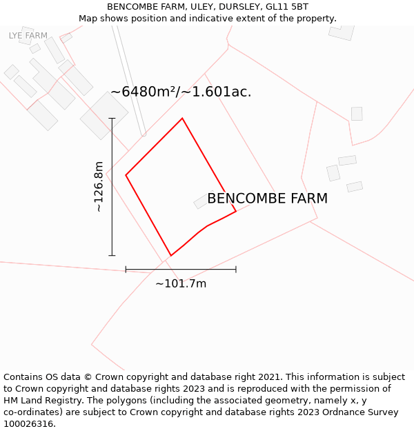 BENCOMBE FARM, ULEY, DURSLEY, GL11 5BT: Plot and title map