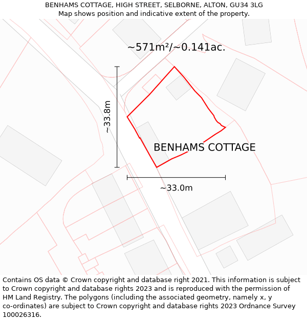 BENHAMS COTTAGE, HIGH STREET, SELBORNE, ALTON, GU34 3LG: Plot and title map