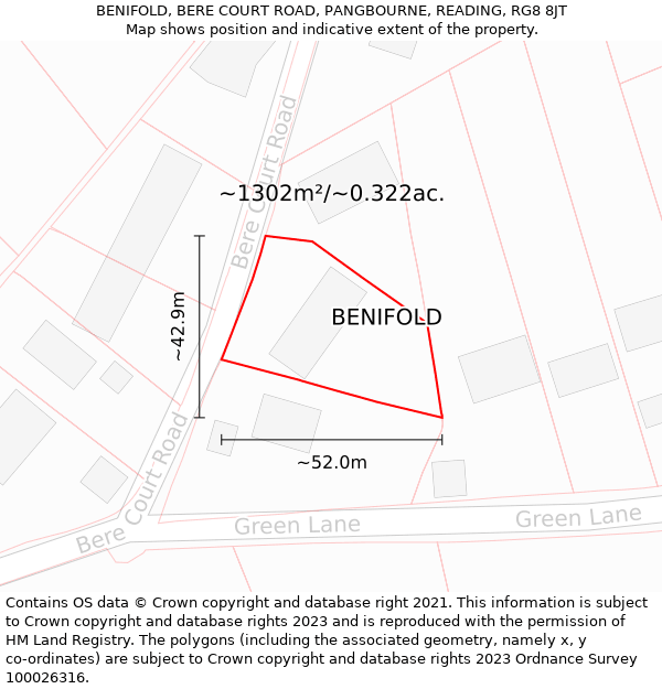 BENIFOLD, BERE COURT ROAD, PANGBOURNE, READING, RG8 8JT: Plot and title map