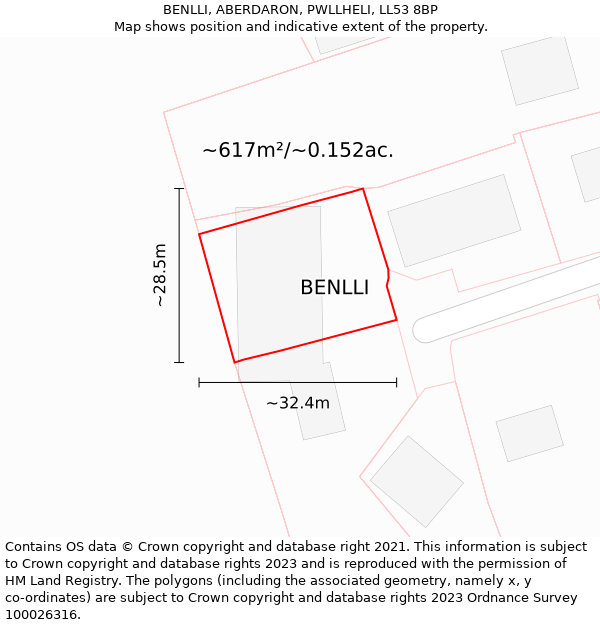 BENLLI, ABERDARON, PWLLHELI, LL53 8BP: Plot and title map