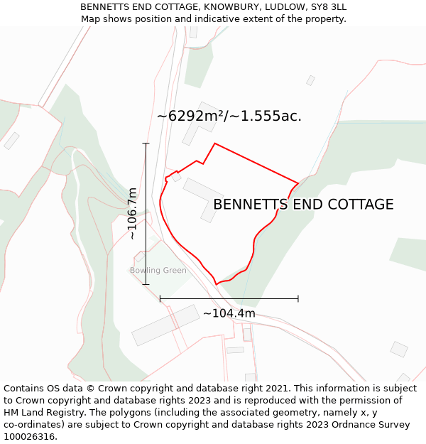 BENNETTS END COTTAGE, KNOWBURY, LUDLOW, SY8 3LL: Plot and title map