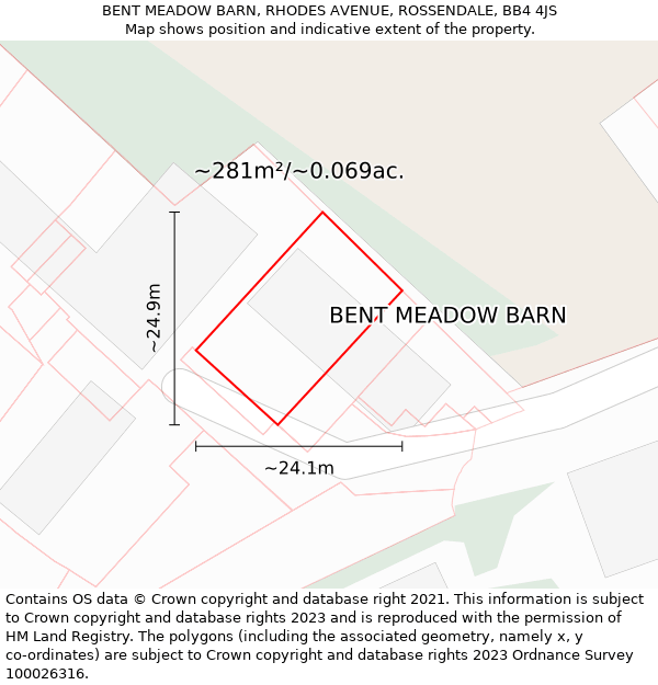 BENT MEADOW BARN, RHODES AVENUE, ROSSENDALE, BB4 4JS: Plot and title map