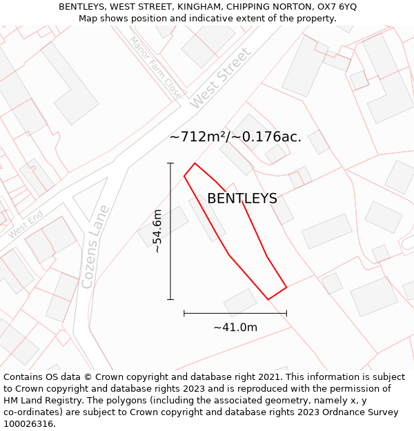 BENTLEYS, WEST STREET, KINGHAM, CHIPPING NORTON, OX7 6YQ: Plot and title map