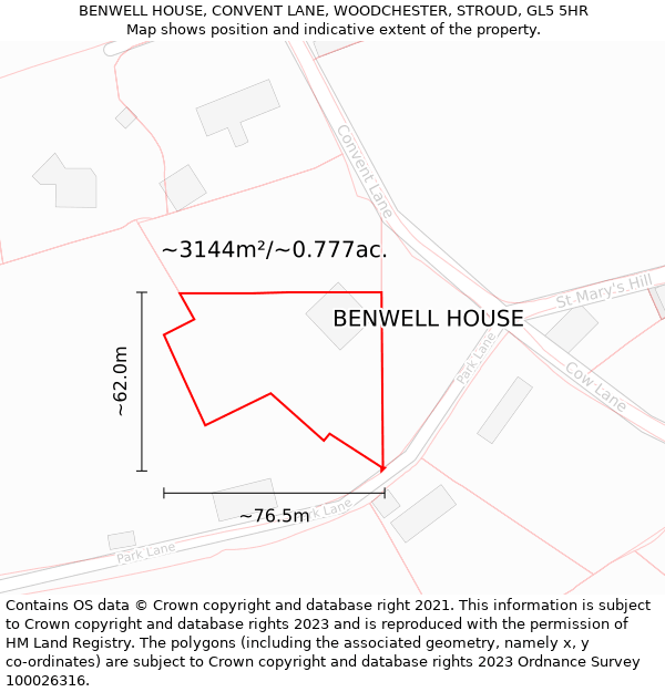BENWELL HOUSE, CONVENT LANE, WOODCHESTER, STROUD, GL5 5HR: Plot and title map