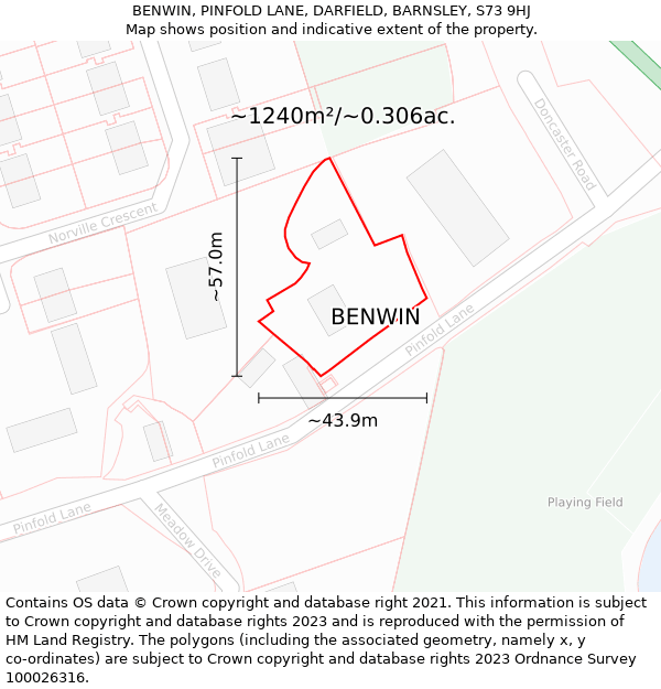 BENWIN, PINFOLD LANE, DARFIELD, BARNSLEY, S73 9HJ: Plot and title map