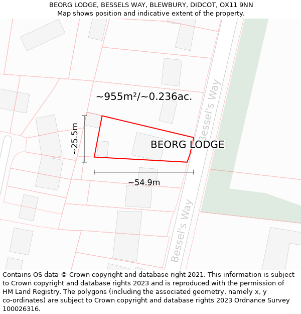 BEORG LODGE, BESSELS WAY, BLEWBURY, DIDCOT, OX11 9NN: Plot and title map