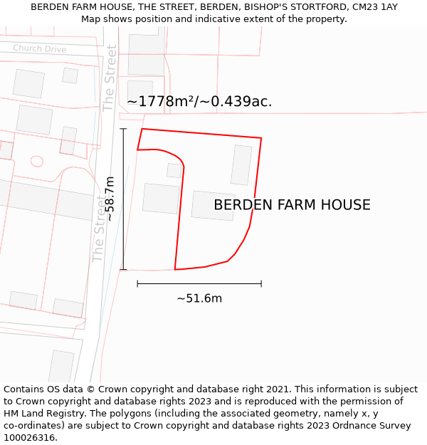 BERDEN FARM HOUSE, THE STREET, BERDEN, BISHOP'S STORTFORD, CM23 1AY: Plot and title map