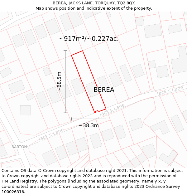 BEREA, JACKS LANE, TORQUAY, TQ2 8QX: Plot and title map