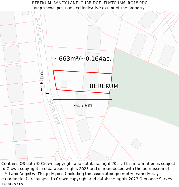 BEREKUM, SANDY LANE, CURRIDGE, THATCHAM, RG18 9DG: Plot and title map