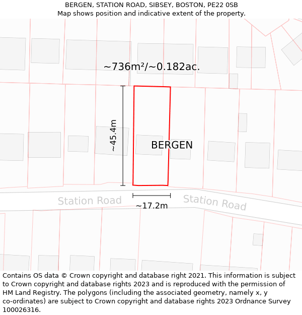 BERGEN, STATION ROAD, SIBSEY, BOSTON, PE22 0SB: Plot and title map