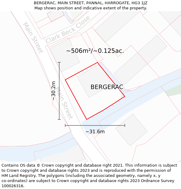 BERGERAC, MAIN STREET, PANNAL, HARROGATE, HG3 1JZ: Plot and title map