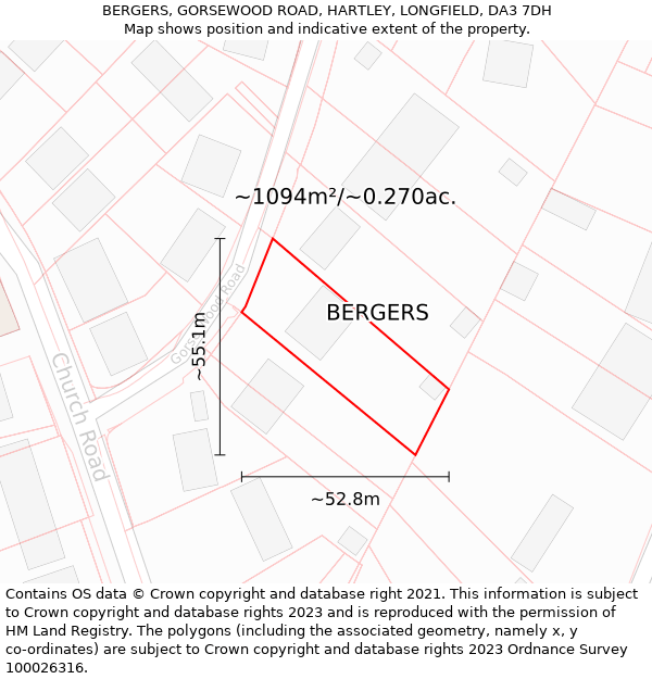 BERGERS, GORSEWOOD ROAD, HARTLEY, LONGFIELD, DA3 7DH: Plot and title map