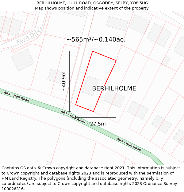 BERHILHOLME, HULL ROAD, OSGODBY, SELBY, YO8 5HG: Plot and title map