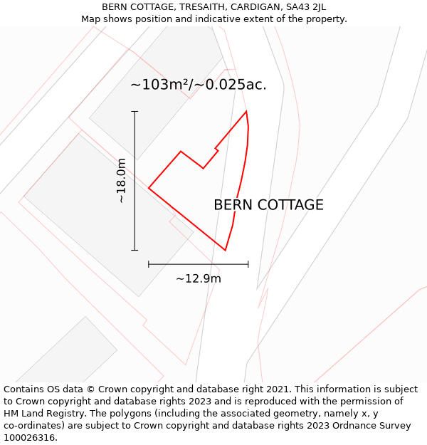 BERN COTTAGE, TRESAITH, CARDIGAN, SA43 2JL: Plot and title map