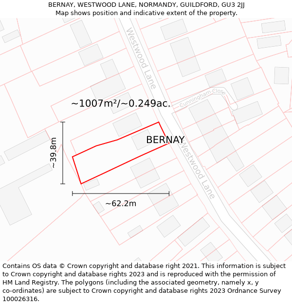 BERNAY, WESTWOOD LANE, NORMANDY, GUILDFORD, GU3 2JJ: Plot and title map