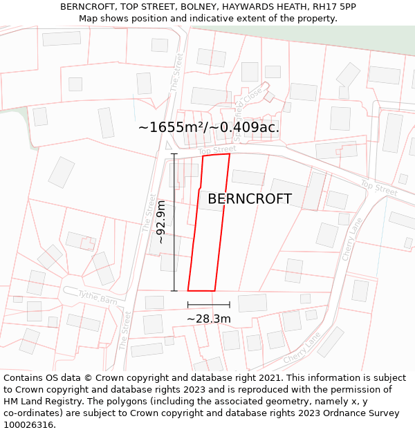 BERNCROFT, TOP STREET, BOLNEY, HAYWARDS HEATH, RH17 5PP: Plot and title map