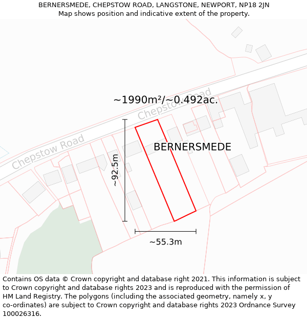 BERNERSMEDE, CHEPSTOW ROAD, LANGSTONE, NEWPORT, NP18 2JN: Plot and title map