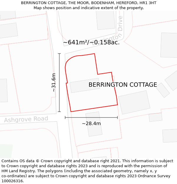 BERRINGTON COTTAGE, THE MOOR, BODENHAM, HEREFORD, HR1 3HT: Plot and title map