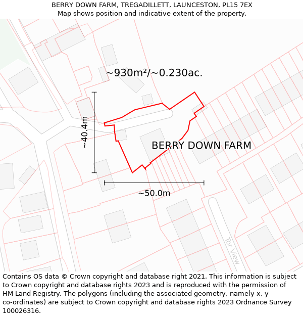 BERRY DOWN FARM, TREGADILLETT, LAUNCESTON, PL15 7EX: Plot and title map