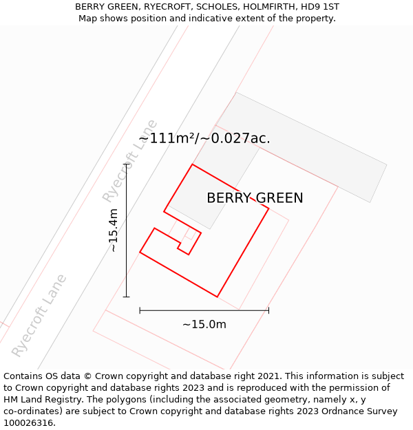 BERRY GREEN, RYECROFT, SCHOLES, HOLMFIRTH, HD9 1ST: Plot and title map