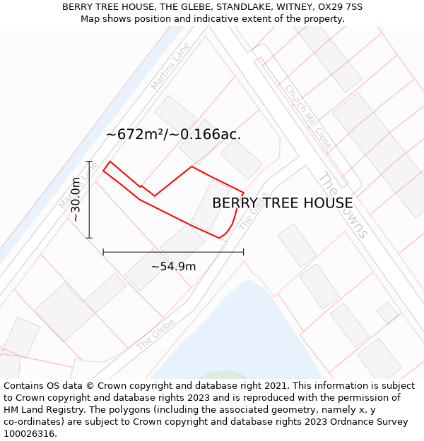 BERRY TREE HOUSE, THE GLEBE, STANDLAKE, WITNEY, OX29 7SS: Plot and title map