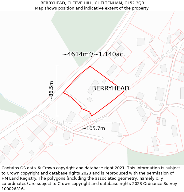 BERRYHEAD, CLEEVE HILL, CHELTENHAM, GL52 3QB: Plot and title map