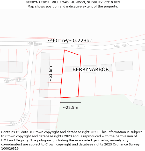 BERRYNARBOR, MILL ROAD, HUNDON, SUDBURY, CO10 8EG: Plot and title map