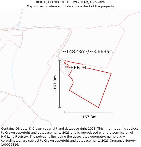 BERTH, LLANFAETHLU, HOLYHEAD, LL65 4NW: Plot and title map