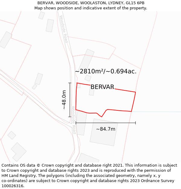 BERVAR, WOODSIDE, WOOLASTON, LYDNEY, GL15 6PB: Plot and title map