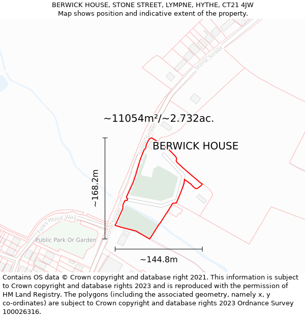 BERWICK HOUSE, STONE STREET, LYMPNE, HYTHE, CT21 4JW: Plot and title map