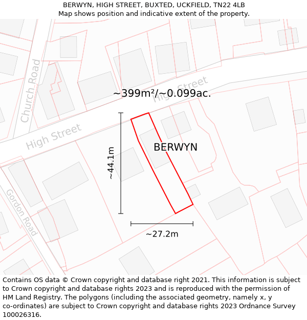 BERWYN, HIGH STREET, BUXTED, UCKFIELD, TN22 4LB: Plot and title map